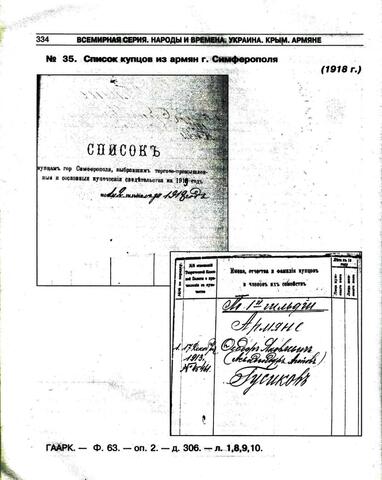 Список купцов из армян г.Симферополя. 1918г.