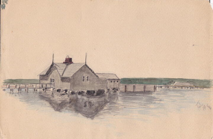 Рисунок с натуры "Саки. Купальня на озере" Налбандова С.С. 1916г.