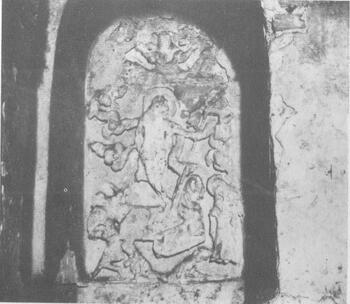 Богатое. Храм Сурб Егия монастыря Аменапркич . Рельеф Вознесение в нижней северной нише. 1960-е годы